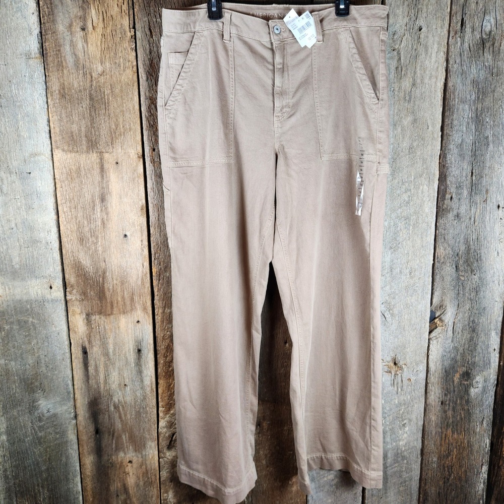 American Eagle Super High-Rise Baggy Wide Leg Khaki Utility Pants Womens 16 New